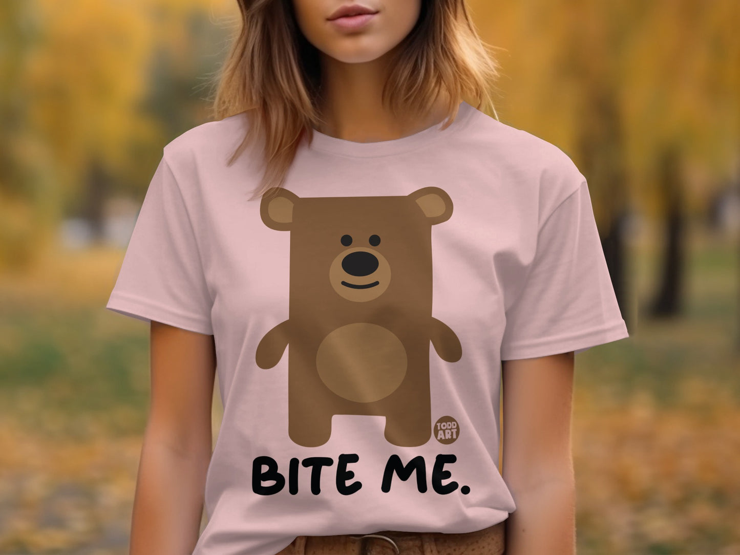 Cute Bear Bite Me Graphic Print T-Shirt