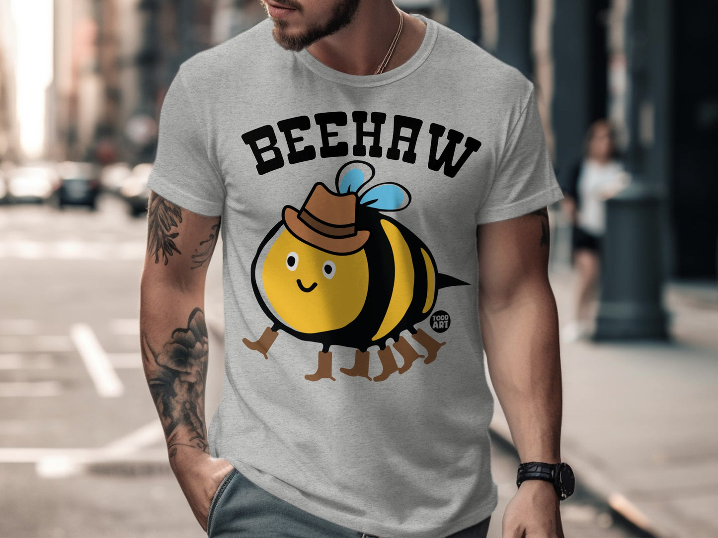 Cute Beehaw Cartoon Cowboy Bee Graphic T-Shirt