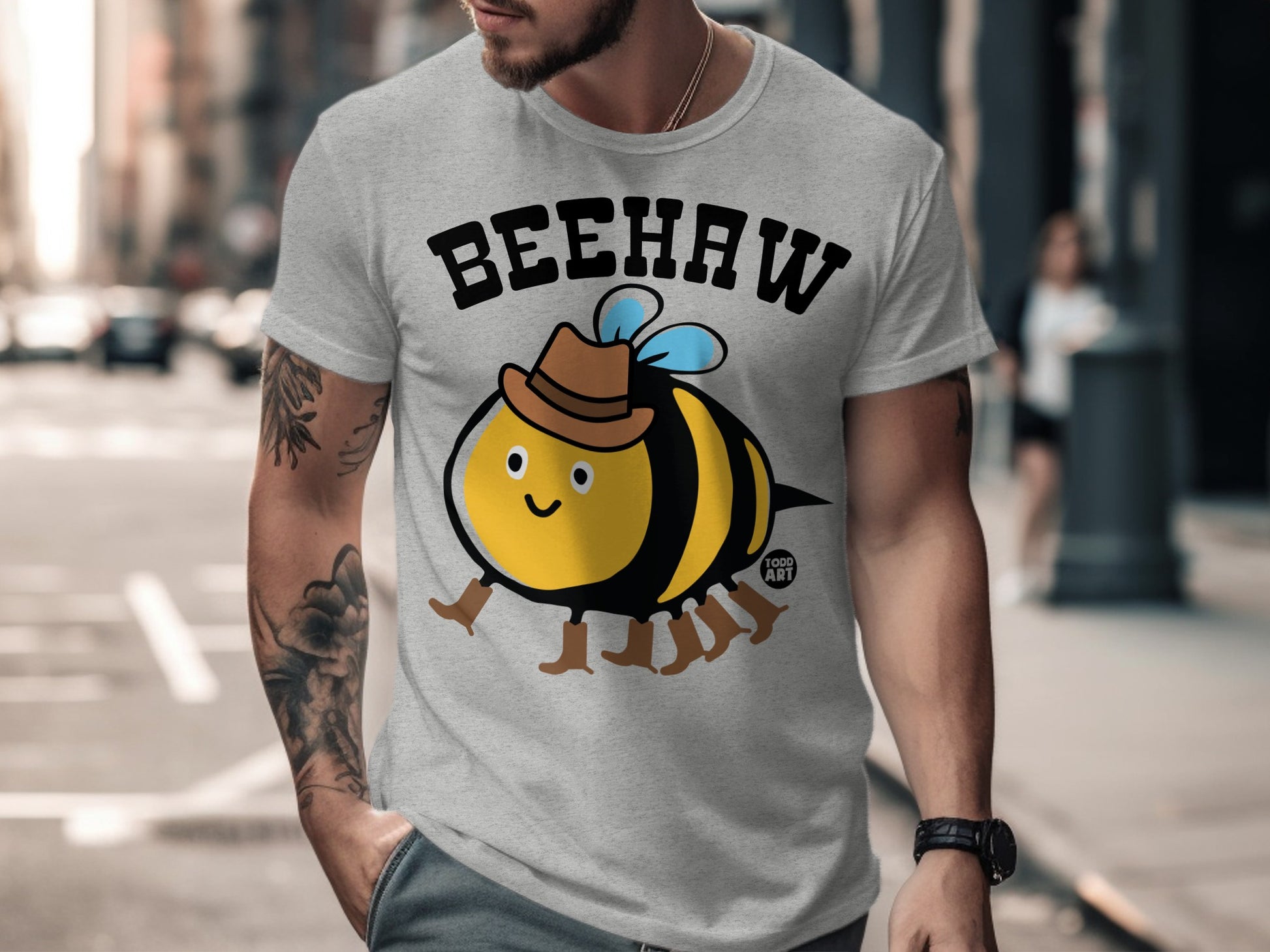 Cute Beehaw Cartoon Cowboy Bee Graphic T-Shirt