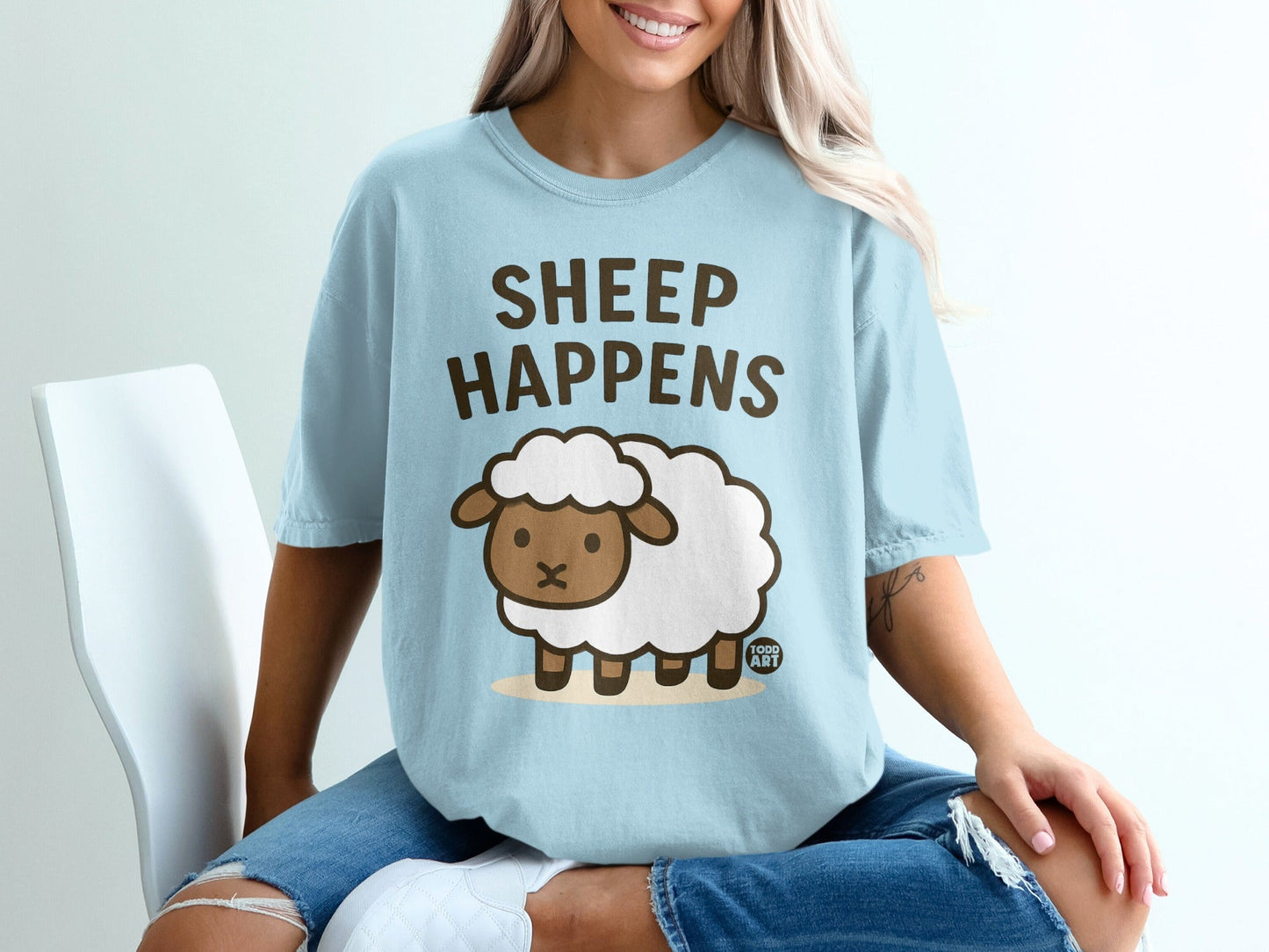 Funny Sheep Happens Graphic Tee Shirt for Casual Wear