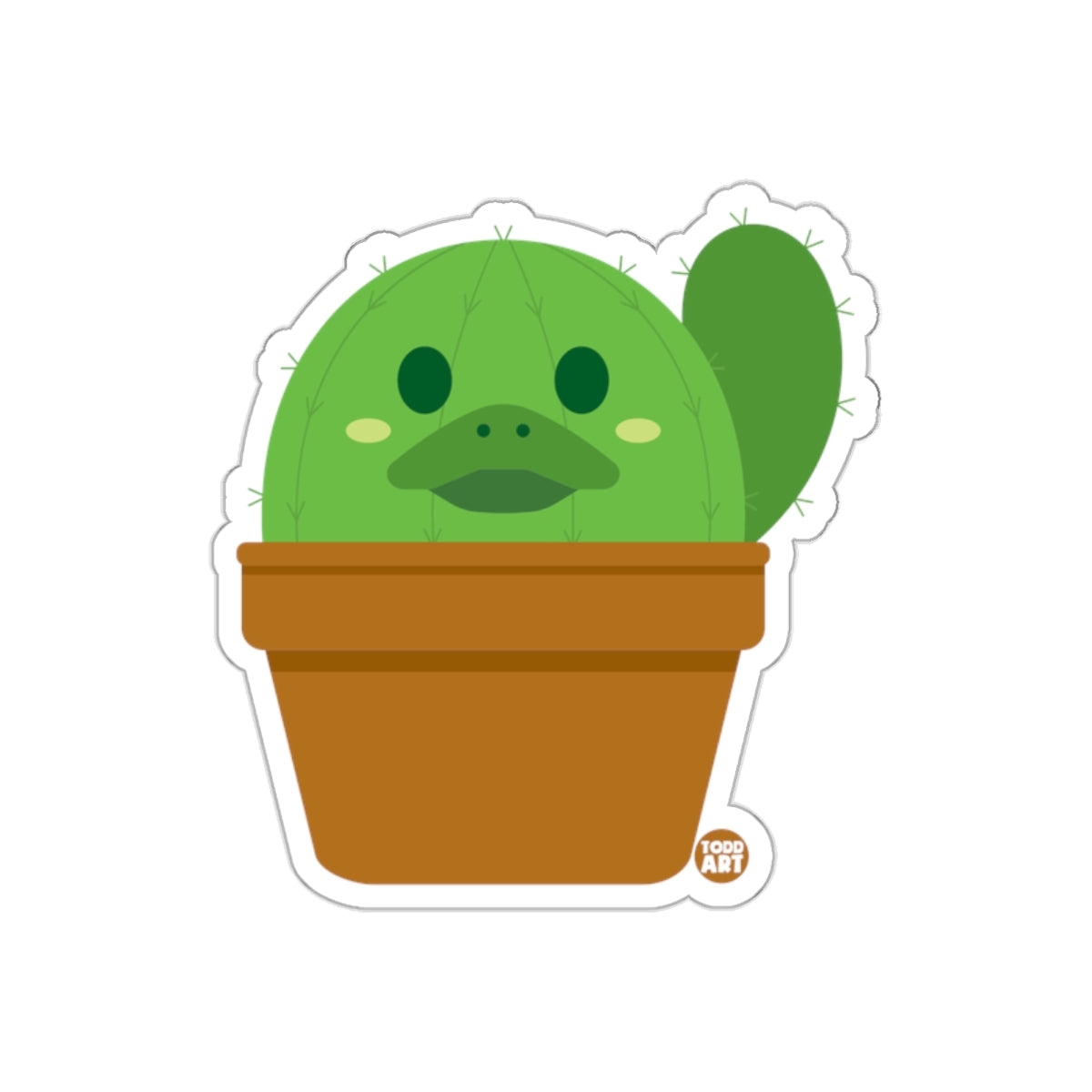 Cute Duck Cactus in a Pot Cartoon Sticker Design