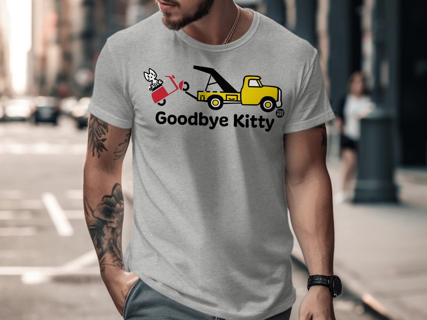 Funny Goodbye Kitty T-Shirt with Tow Truck Design