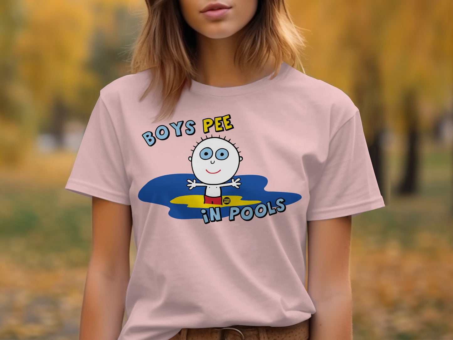 Boys Pee In Pools Funny T-shirt with Cartoon Graphic