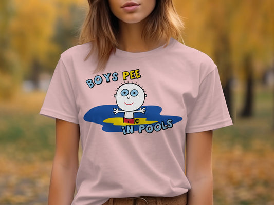 Boys Pee In Pools Funny T-shirt with Cartoon Graphic