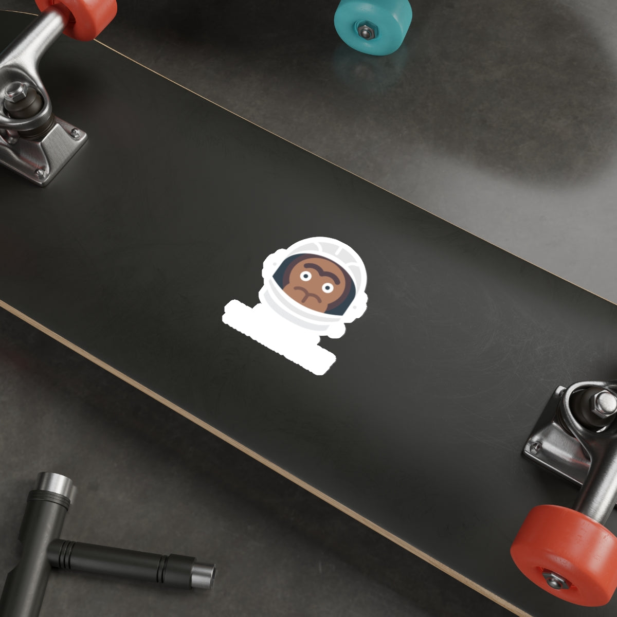 Astronaut Sticker on Black Skateboard Deck product