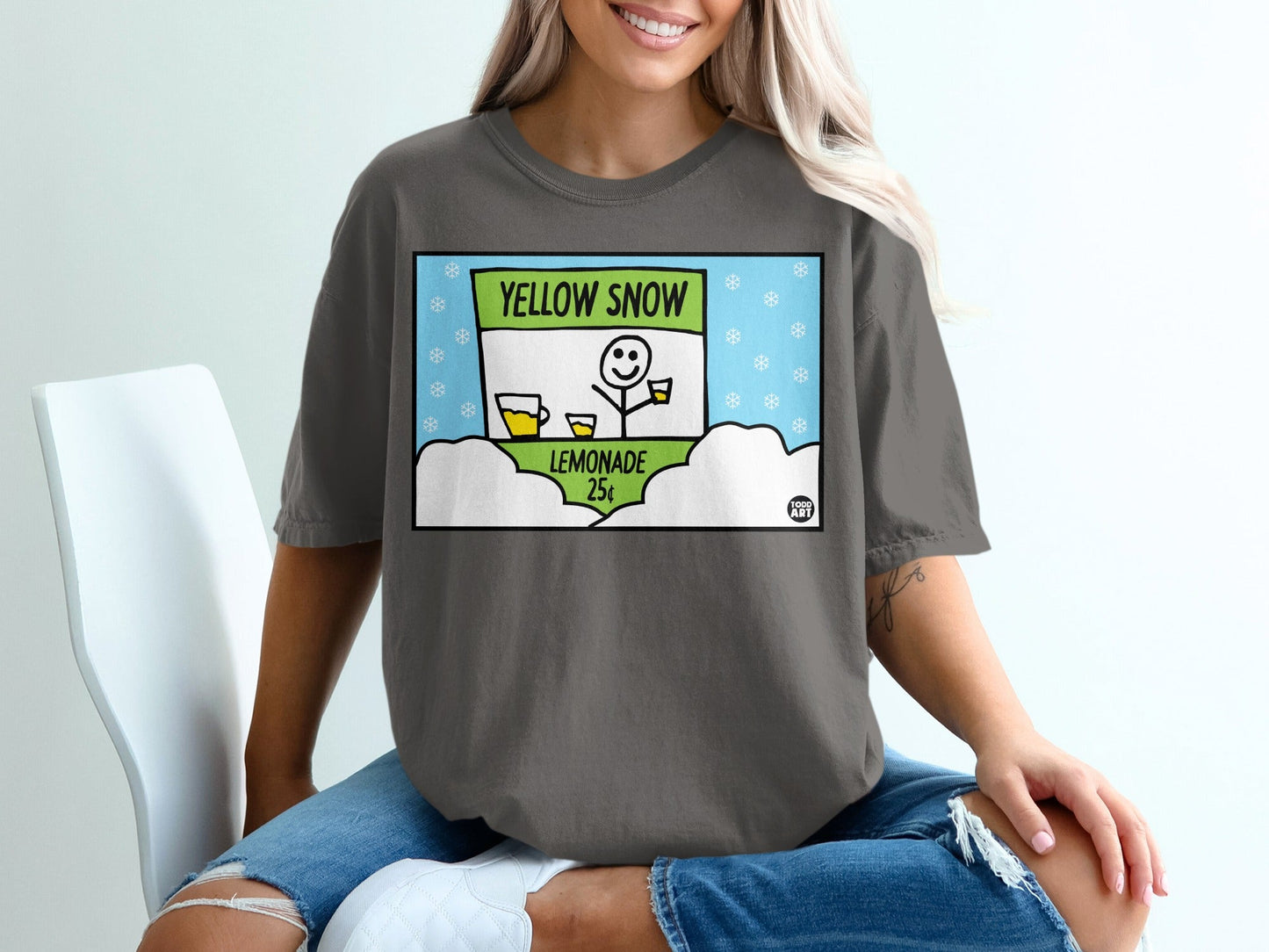 Yellow Snow Lemonade Cartoon Graphic Tee Shirt