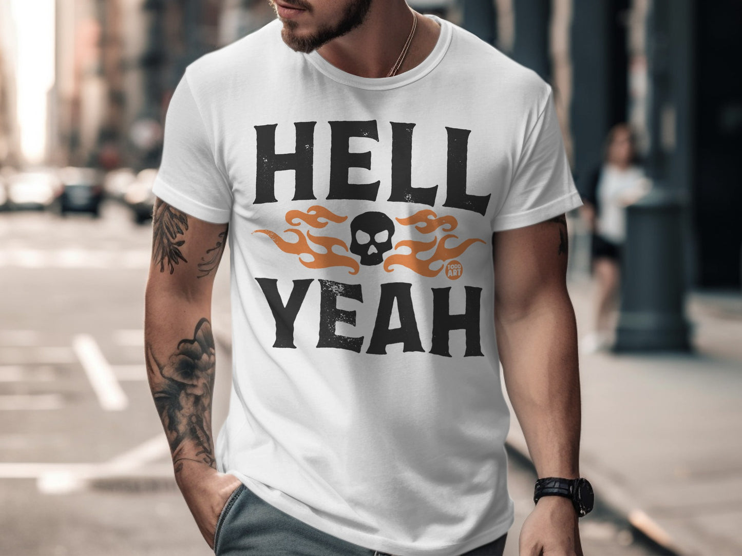 Hell Yeah Skull and Flames Graphic T-shirt