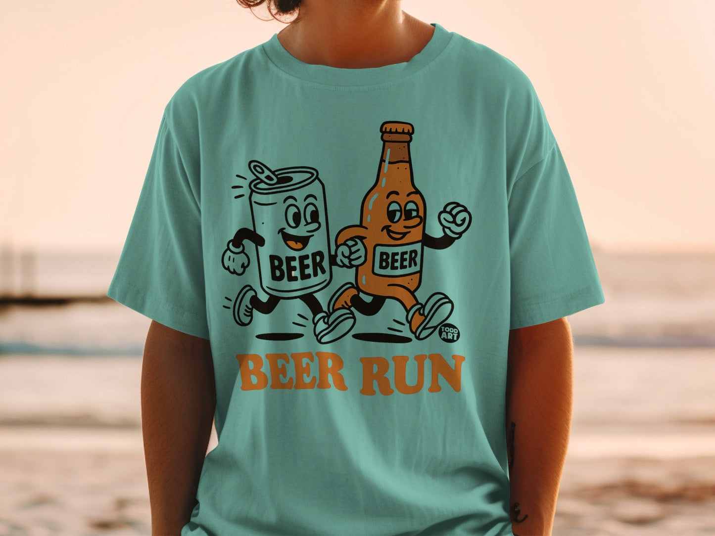 Fun Beer Run Graphic Teal Short-Sleeve T-shirt