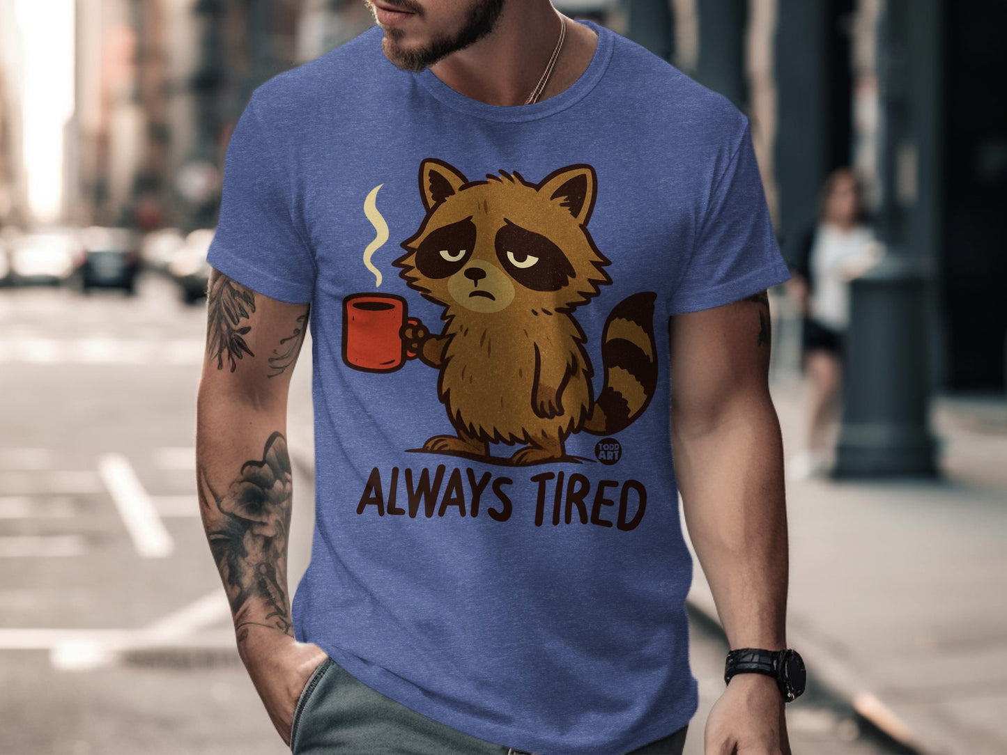 Always Tired Raccoon with Coffee Cup T-Shirt