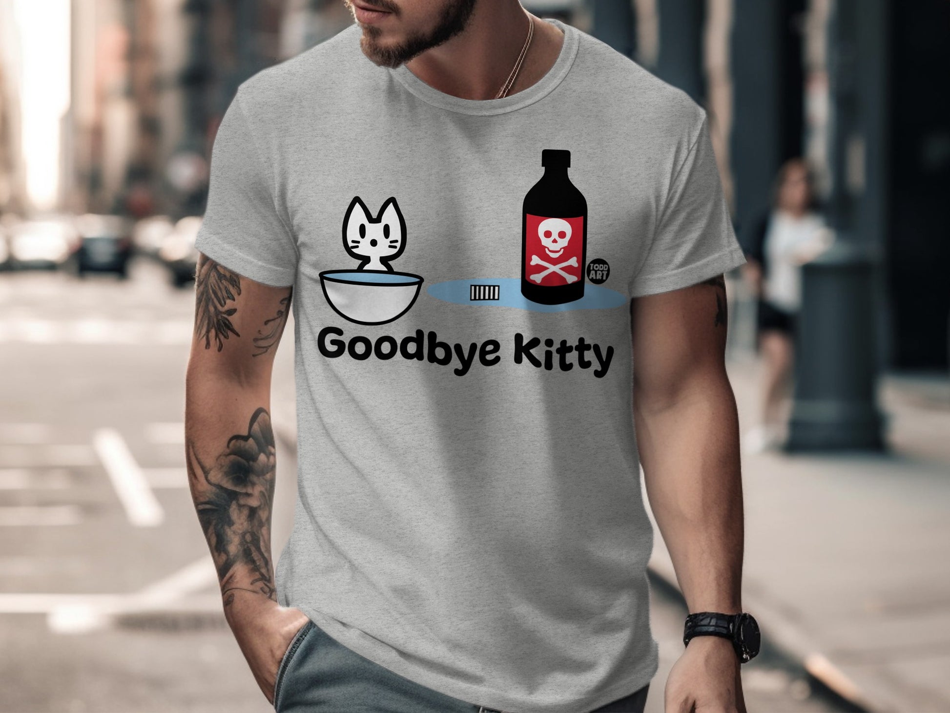 Funny Goodbye Kitty Skull Cat Graphic Design T-shirt