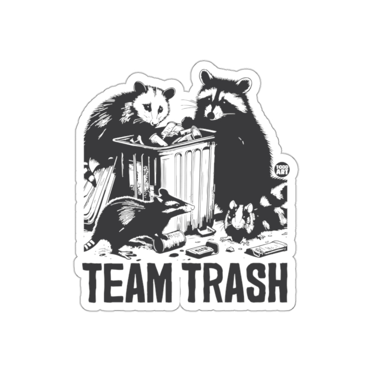 Team Trash Funny Animals with Bin Graphic Artwork sticker