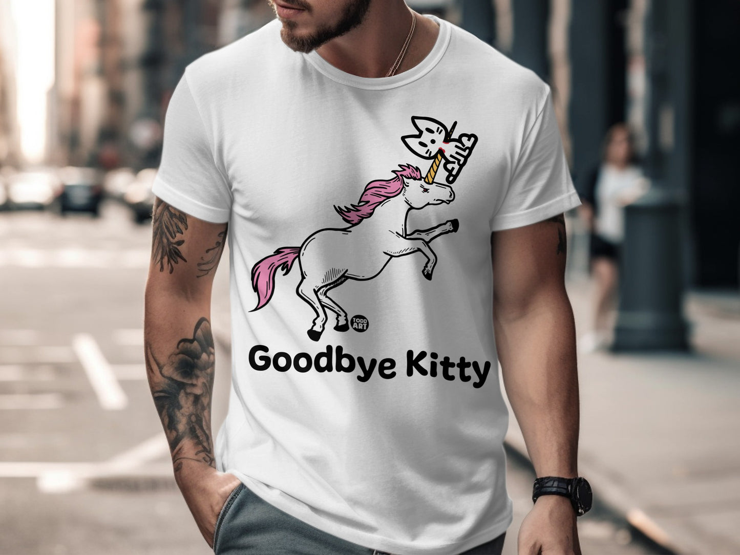 Goodbye Kitty Unicorn Print Short Sleeve T-shirt