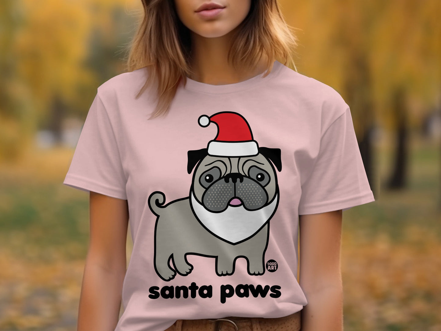 Santa Paws Pug Illustration Christmas Shirt