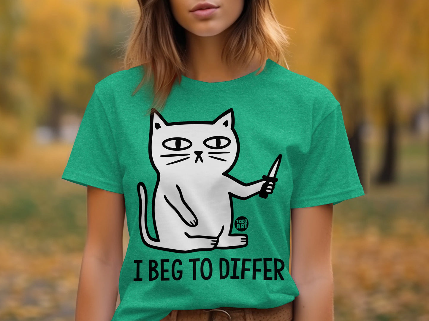 I Beg to Differ Cat with Knife Graphic T-Shirt