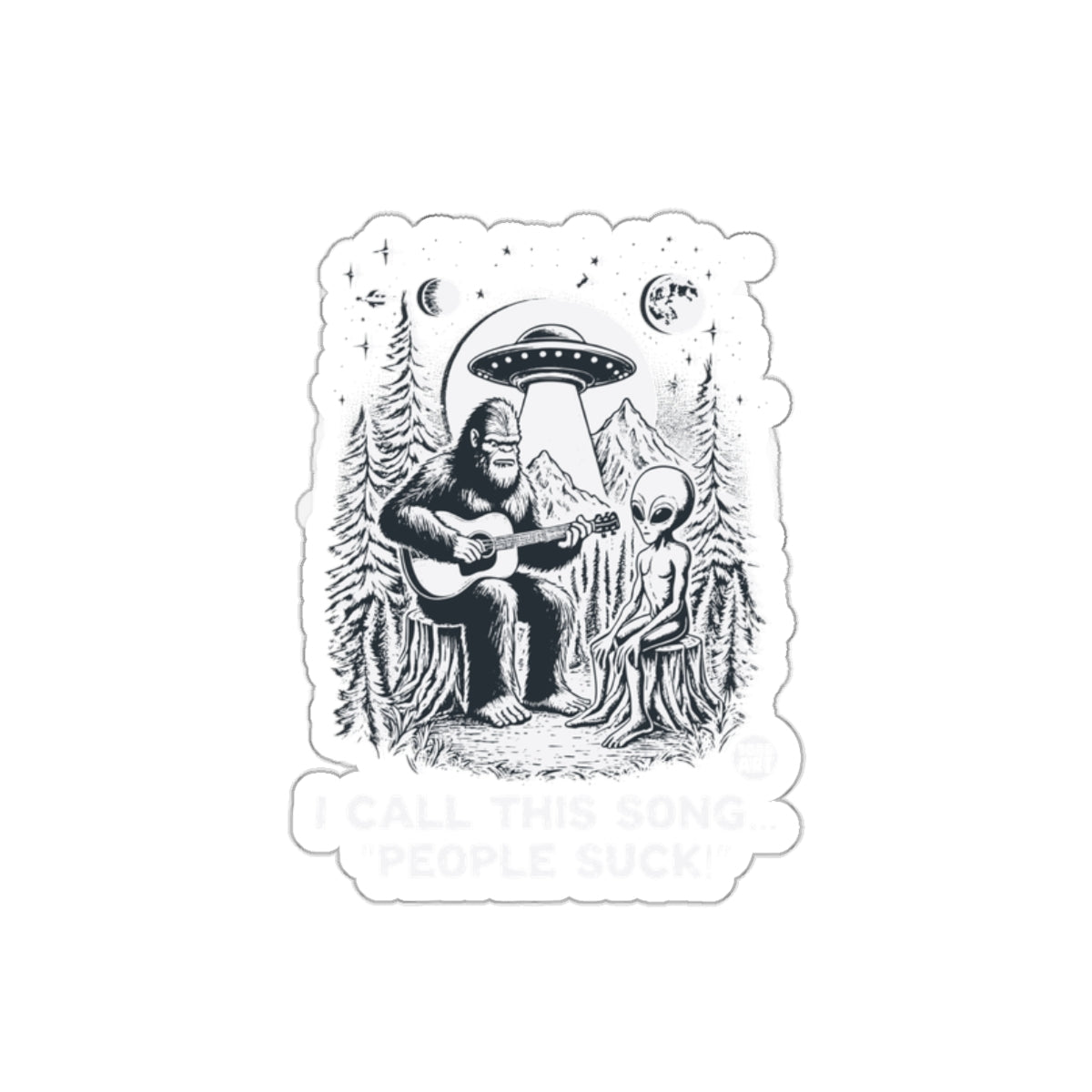 Bigfoot and Alien Playing Guitar Illustration Art