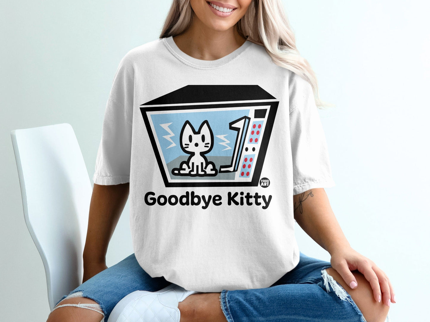 Goodbye Kitty Graphic Design on White T-Shirt
