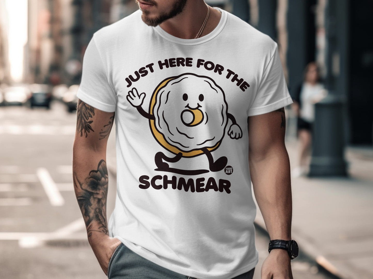 Just Here for the Schmear Funny Bagel Graphic T-Shirt