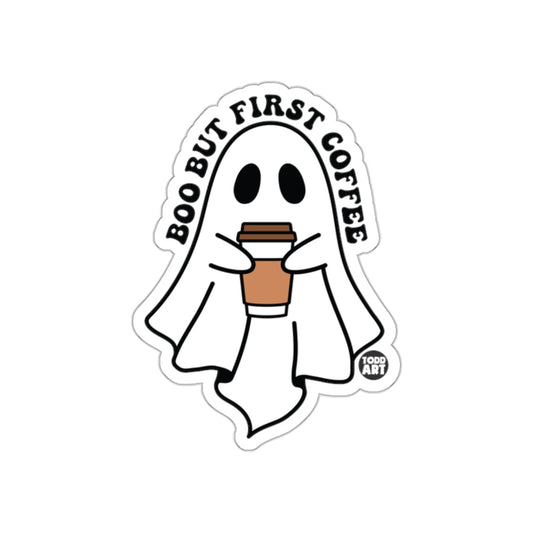 Boo But First Coffee Ghost Sticker for Halloween Fun