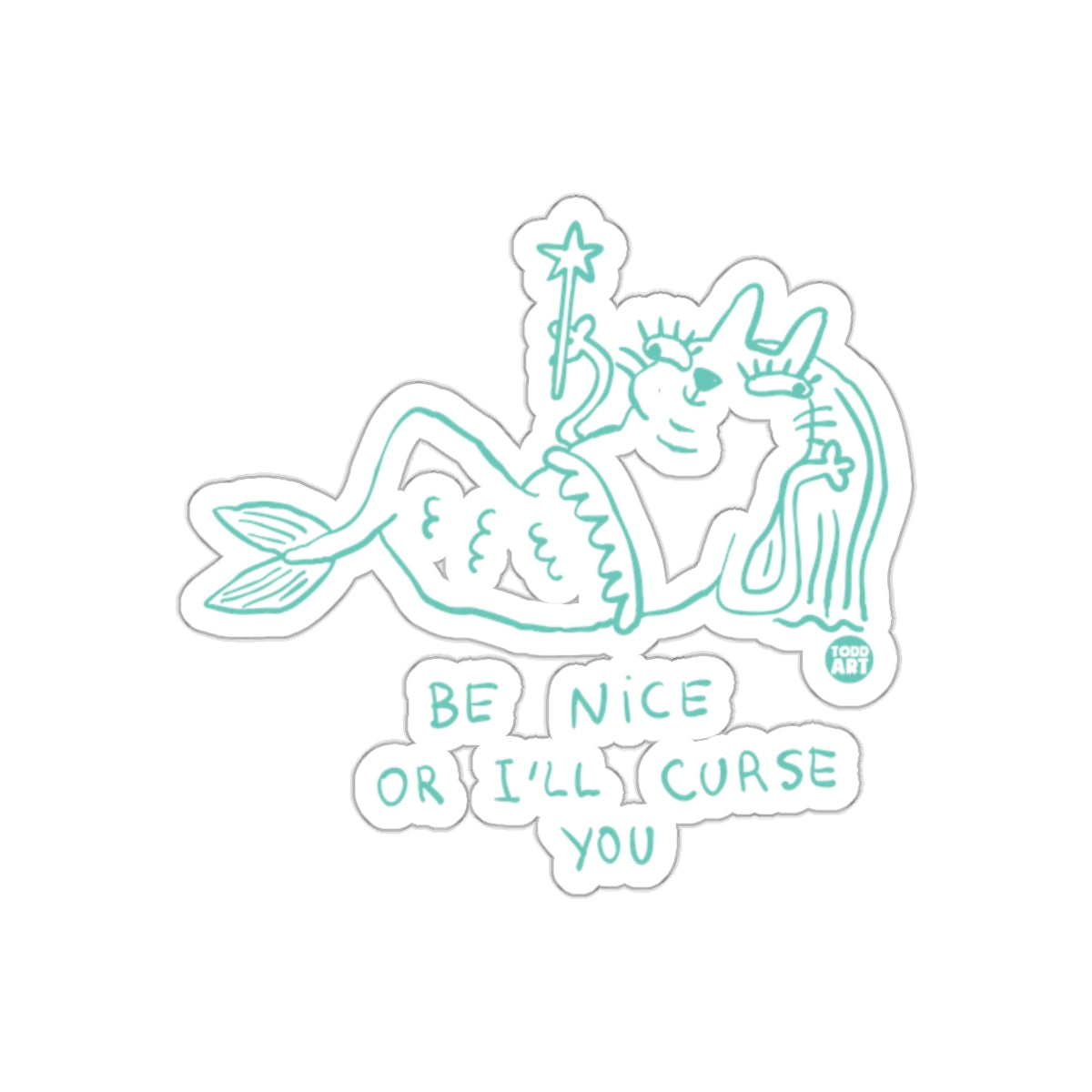 Be Nice Or I'll Curse You Cute Mermaid Cat Art sticker
