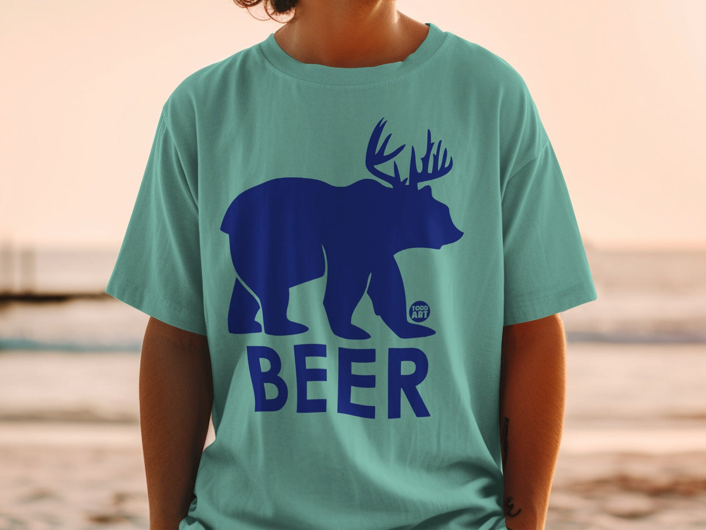 Unique Antlered Bear BEER Graphic Design Shirt