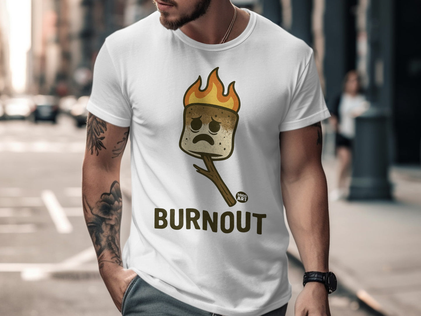 Burnout Marshmallow Graphic Tee for Casual Outings
