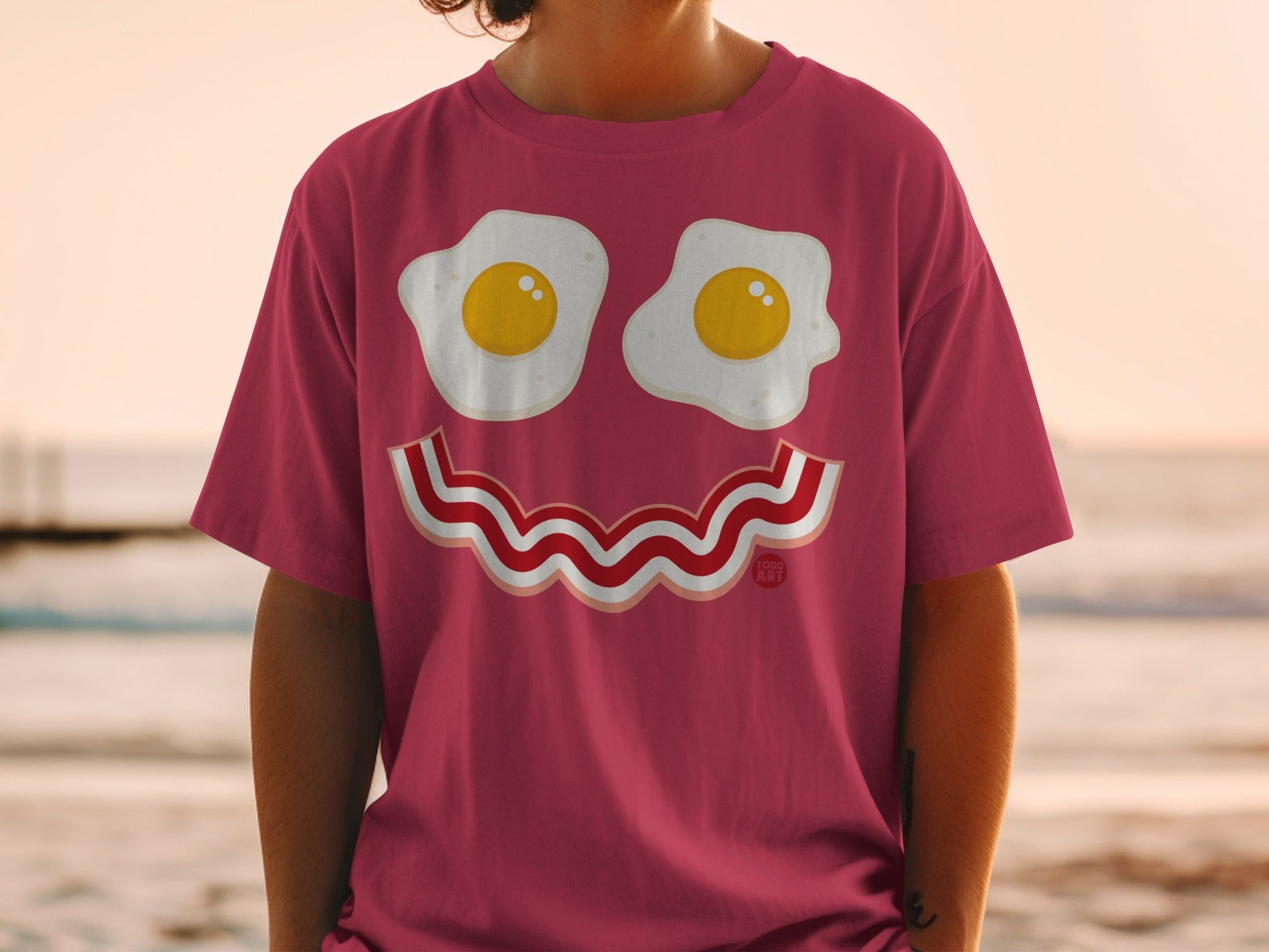 Funny Fried Egg and Bacon Graphic T-Shirt for Adults