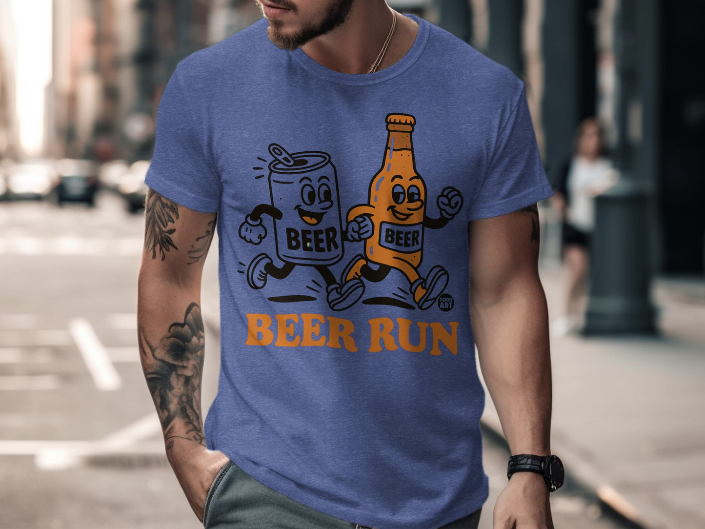 Funny Beer Run Graphic T-Shirt with Beer Characters Design