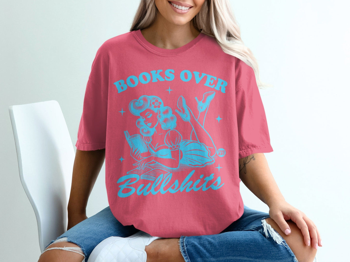 Books Over Bullshits Graphic T-Shirt for Book Lovers