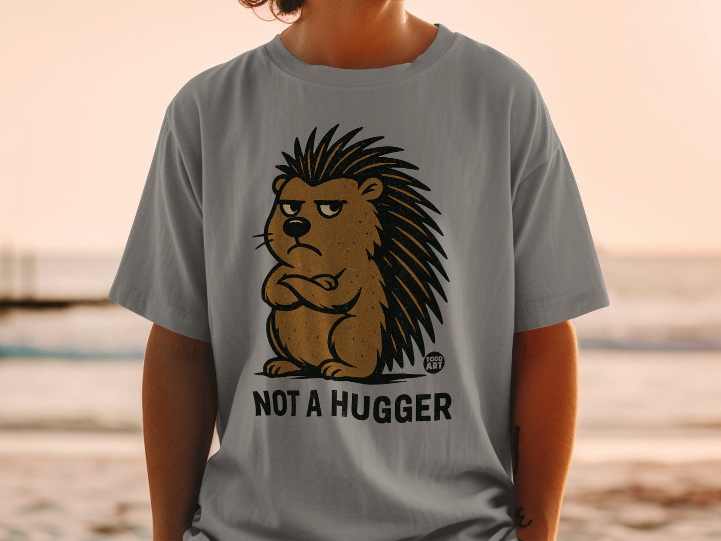 Not a Hugger Funny Hedgehog Graphic T-Shirt Product