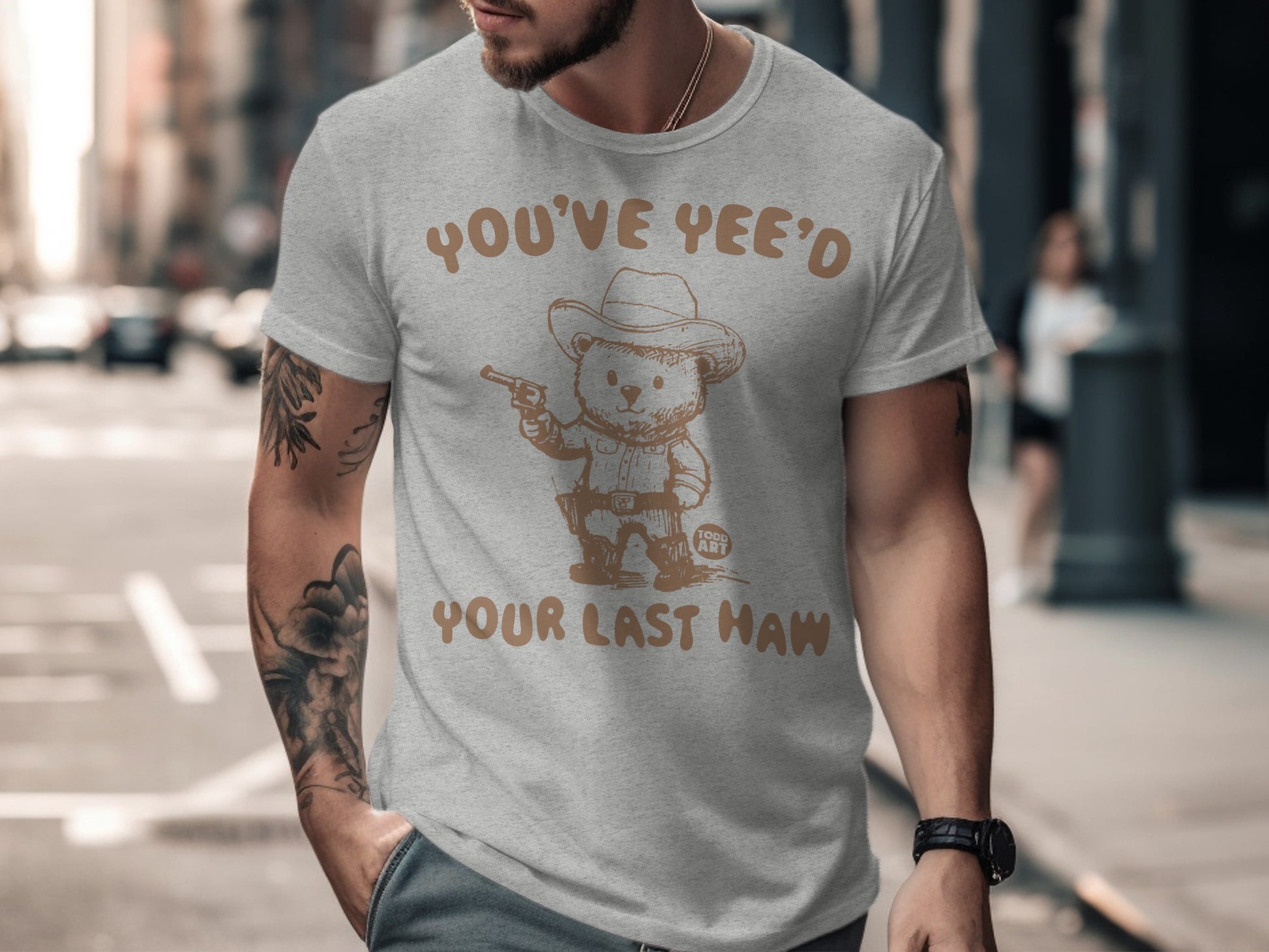 Cowboy Teddy Graphic Tee with Western Theme