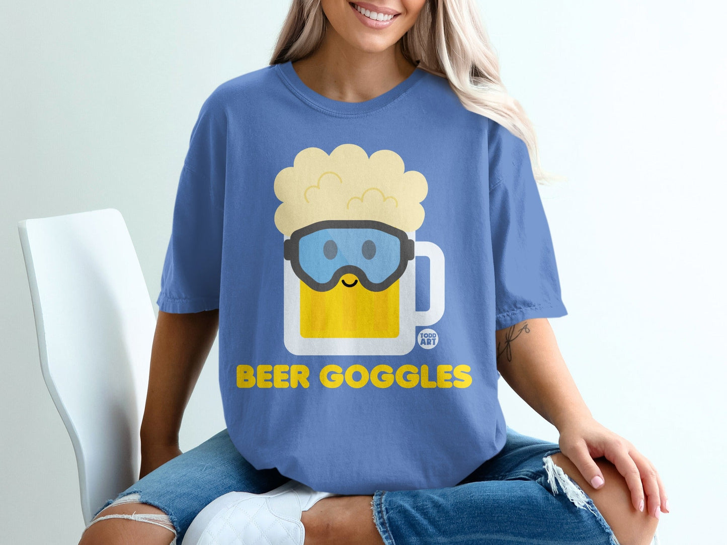 Funny Cartoon Beer Goggles Graphic T-Shirt for Adults