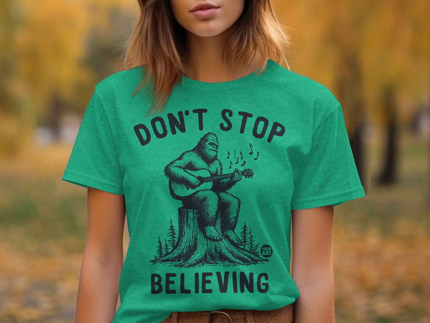 Don't Stop Believing Sasquatch Playing Guitar Shirt