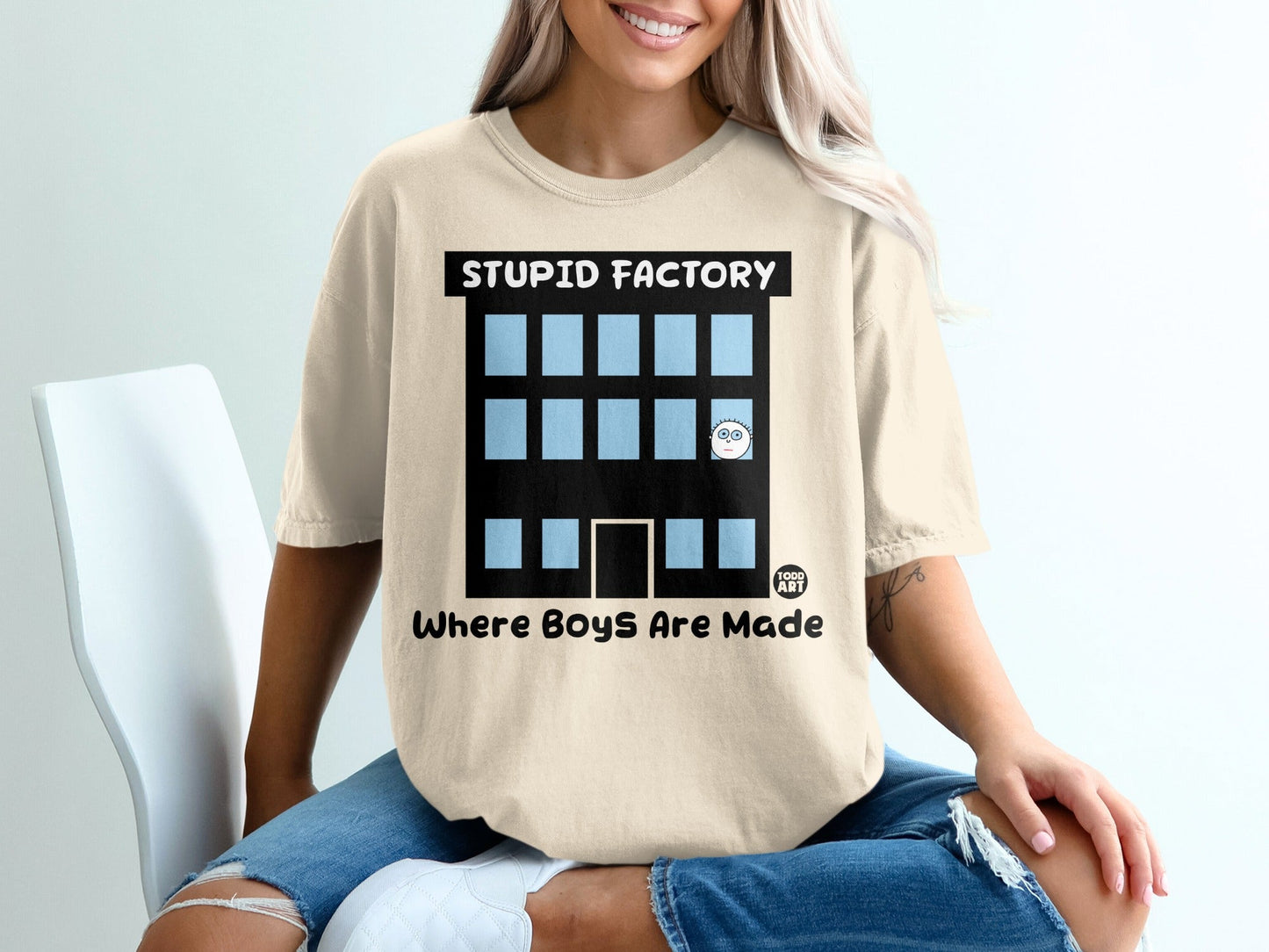 Stupid Factory Where Boys Are Made Graphic Tee Shirt