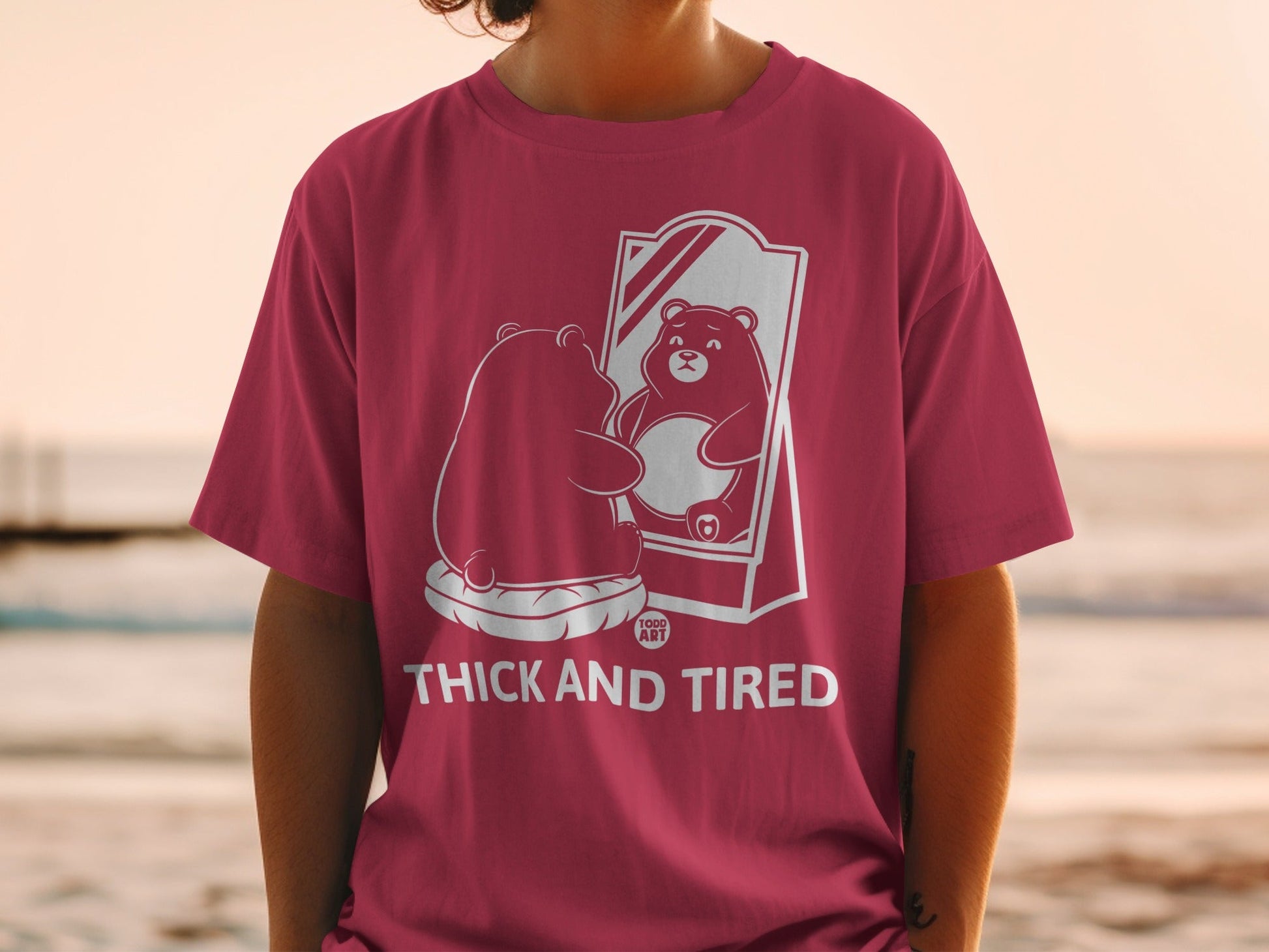 Thick and Tired Bear Design Graphic T-Shirt