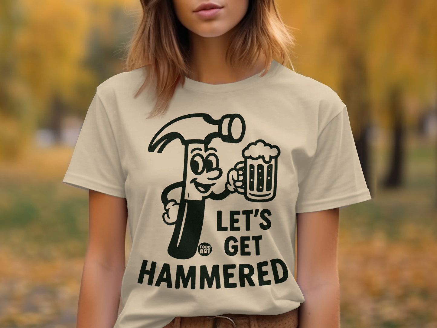 Let's Get Hammered Fun Graphic Tee with Beer Print