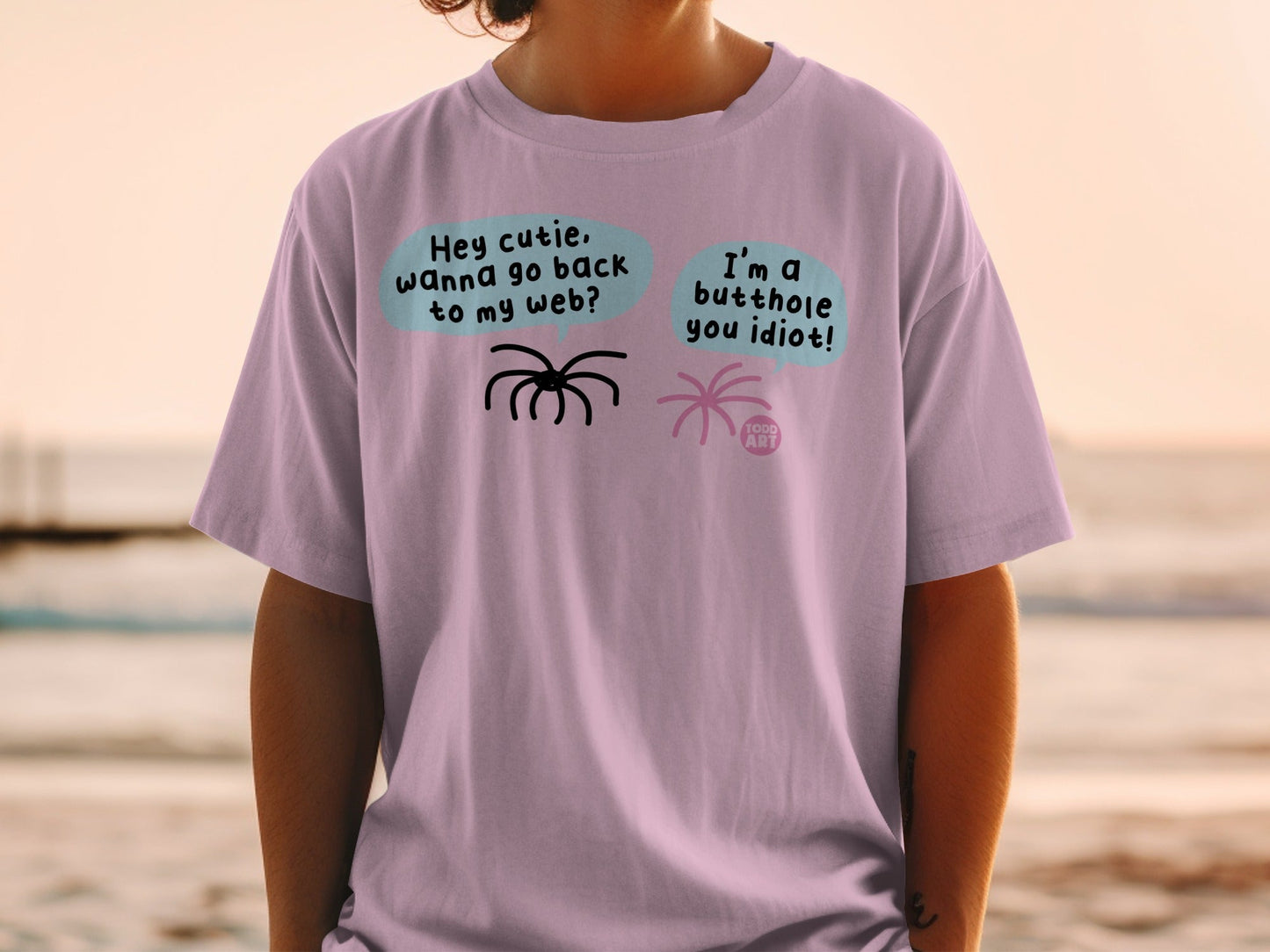 Funny Conversational Spider Design Graphic T-Shirt
