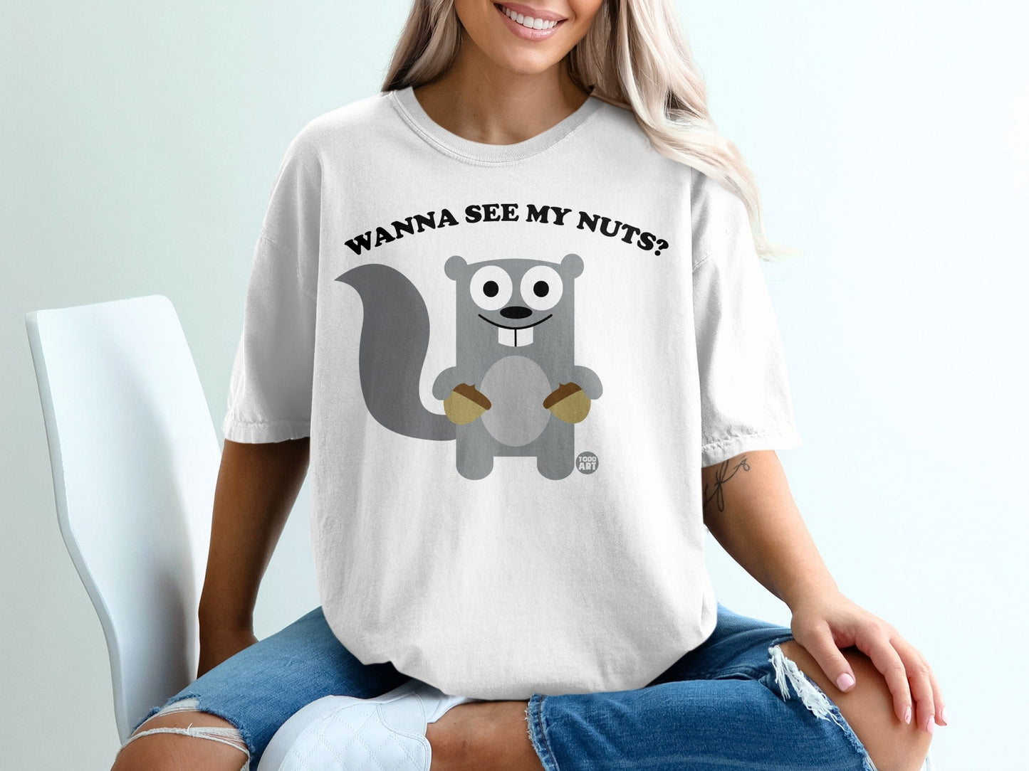 Funny Squirrel T-Shirt, Wanna See My Nuts Humor Tee, Cute Animal Pun Shirt, Adult Gag Gift, Playful Acorn Design, Unique Graphic T-Shirts