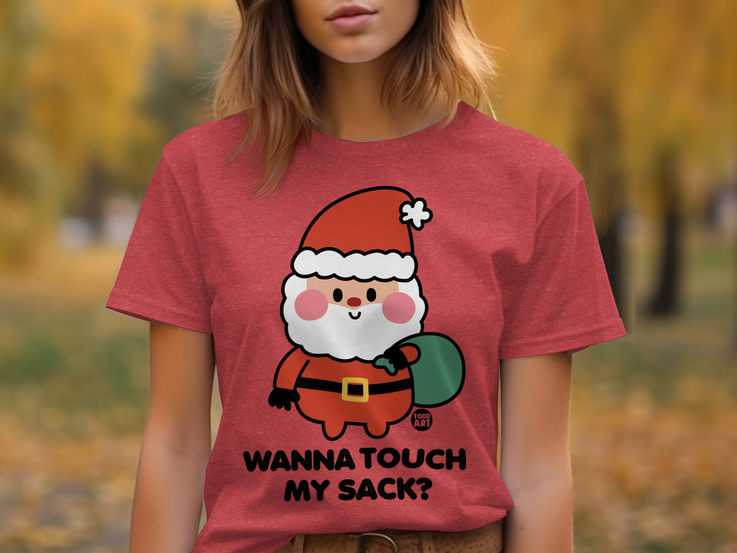 Funny Santa Graphic Tee Wanna Touch My Sack Shirt