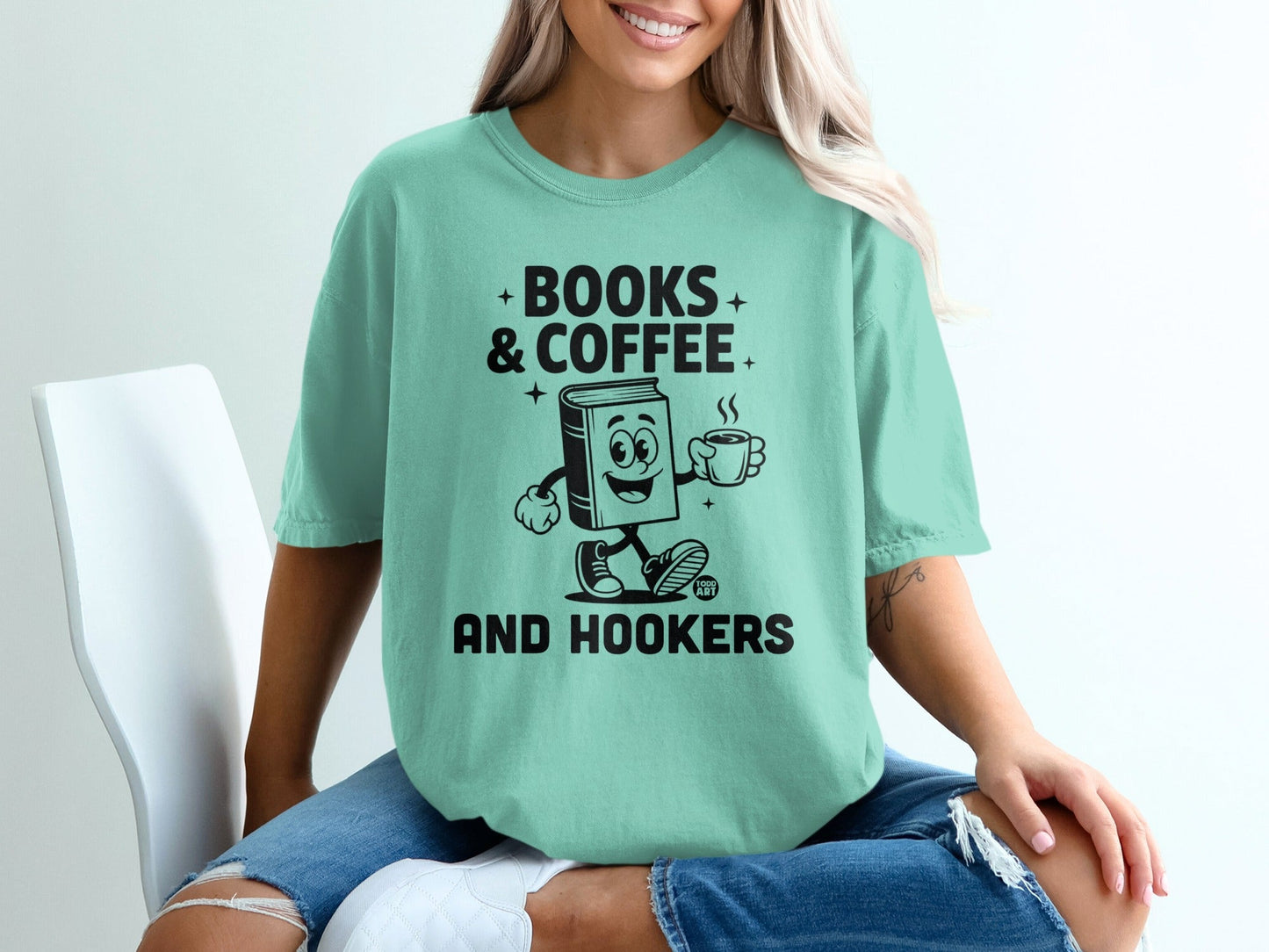 Books and Coffee and Hookers Graphic Tee Shirt