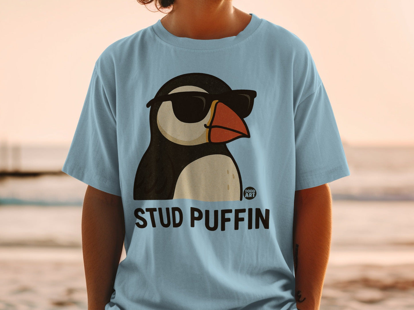 Stud Puffin Graphic T-Shirt with Cool Sunglasses Design