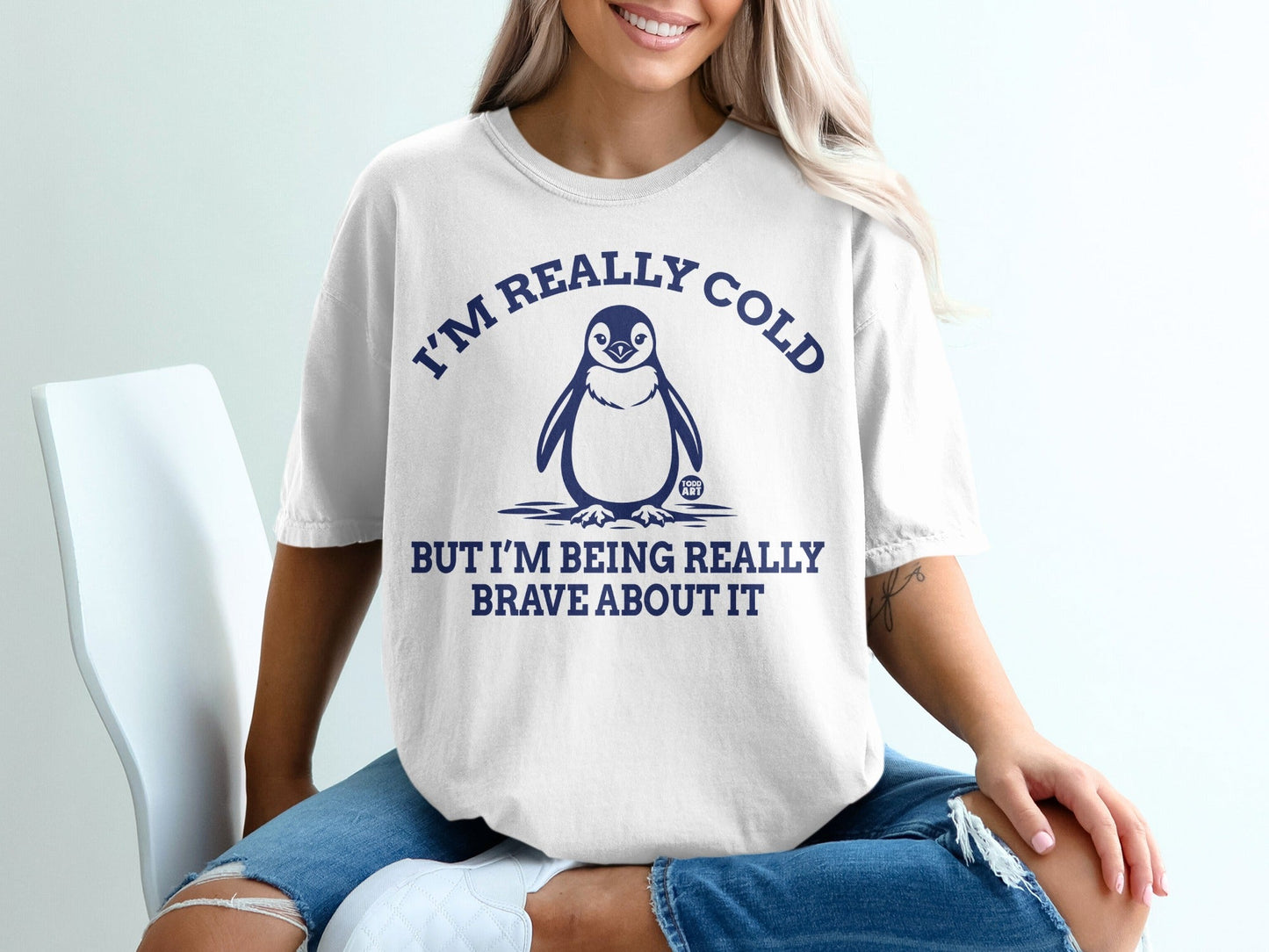 I'm Really Cold Penguin T-Shirts, Brave Winter Tee, Funny Animal Quote, Cute Penguin Lover Gift, Cold Weather Humor Top, Chilly Day Apparel