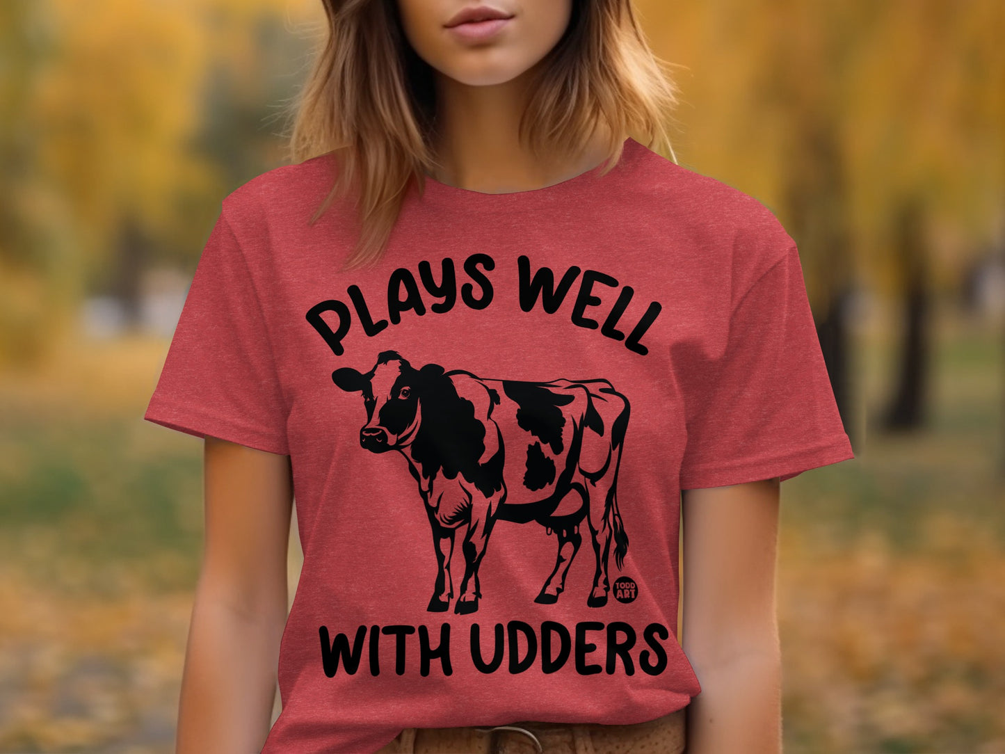 Plays Well With Udders Funny Cow Graphic Shirt