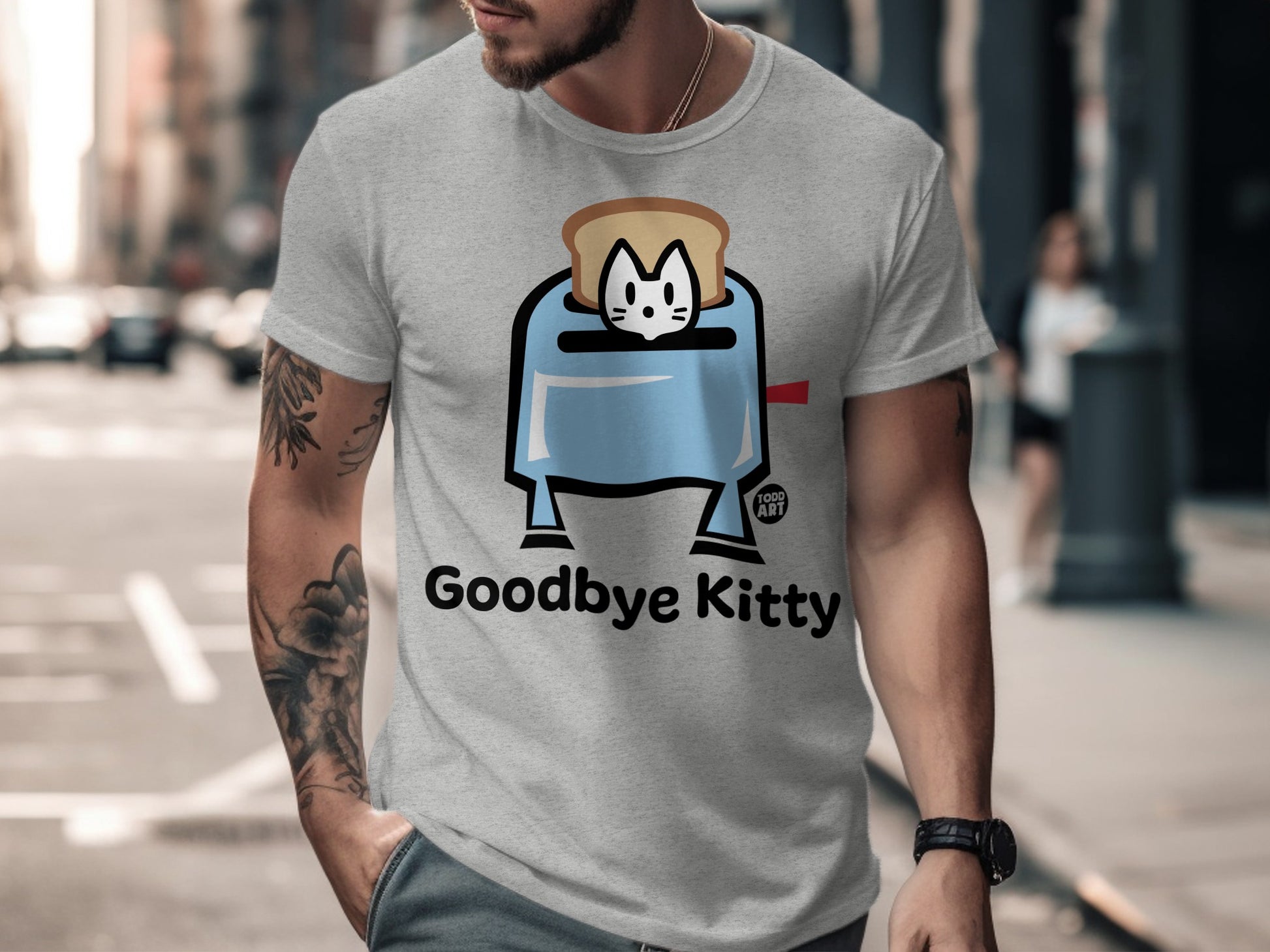 Funny Goodbye Kitty Toast Graphic T-shirt for Men
