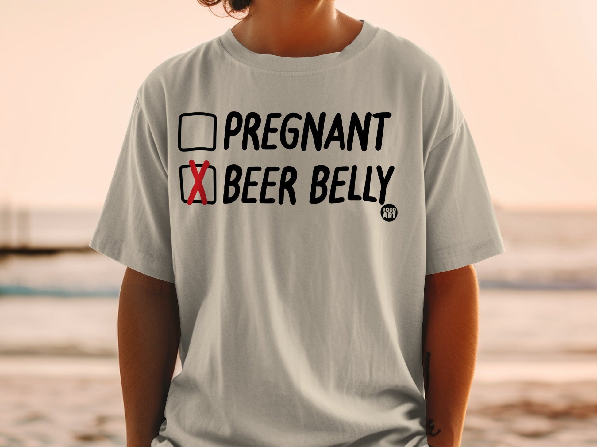 Pregnant or Beer Belly Funny Graphic T-Shirt
