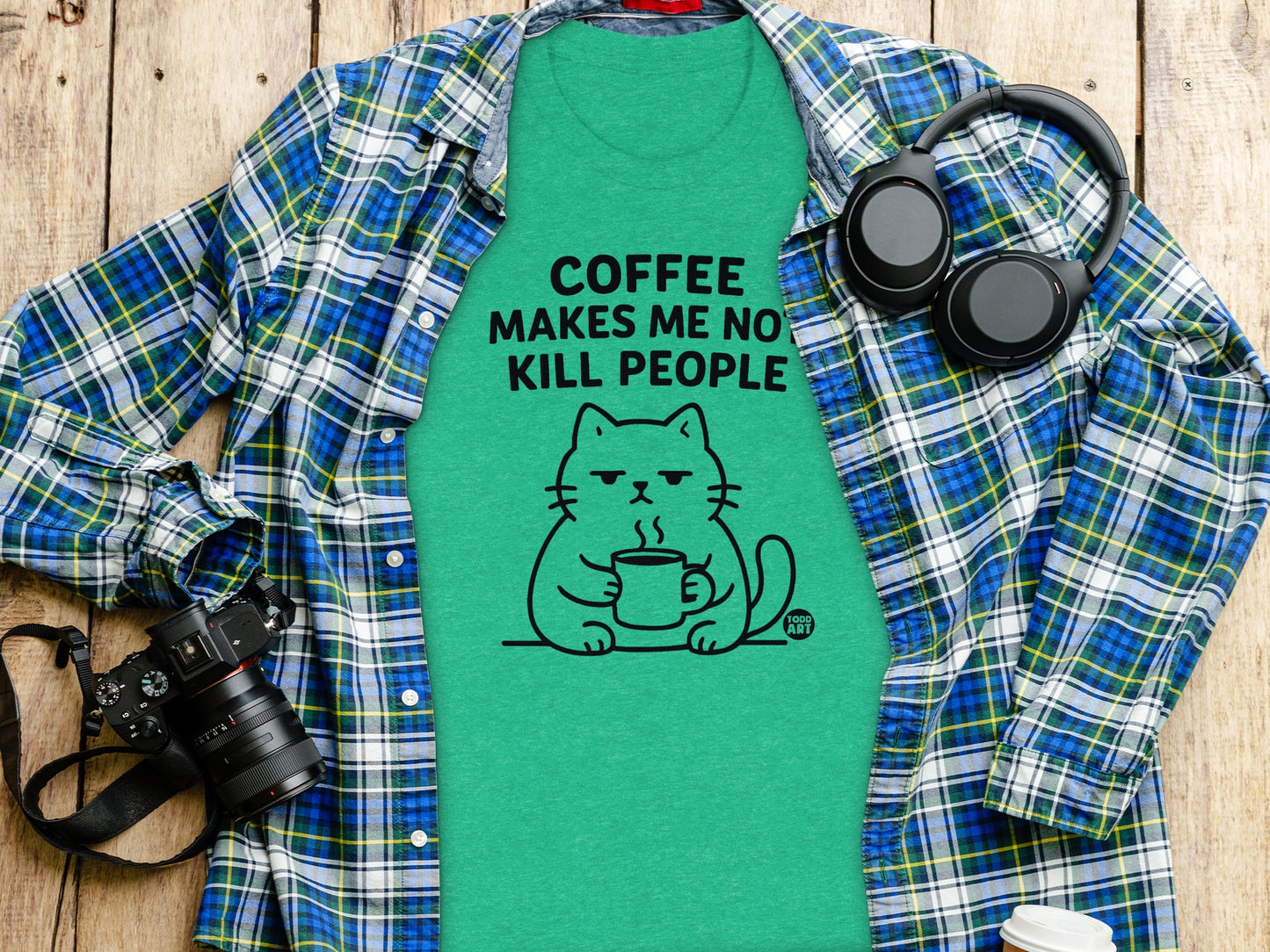 Coffee Makes Me No Kill People Cat Graphic T-Shirt