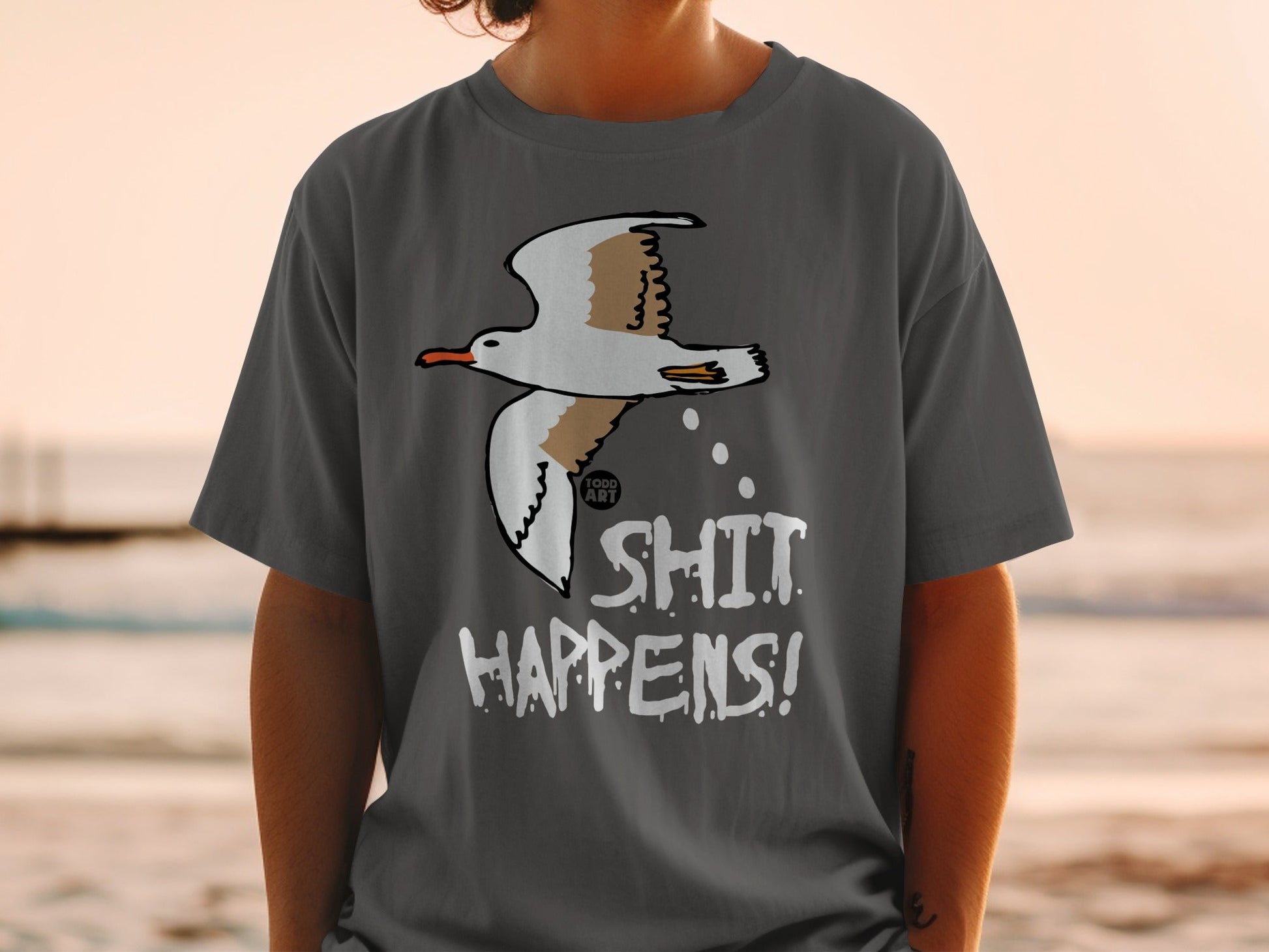 Funny Seagull Shit Happens Graphic Tee Shirt
