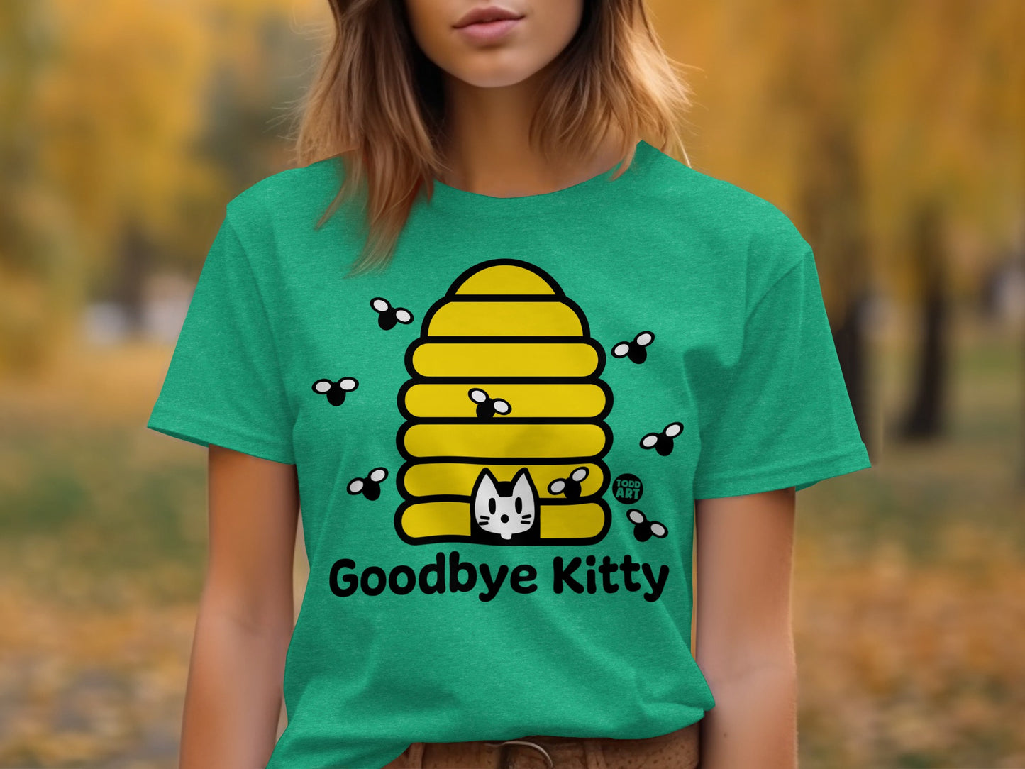 Goodbye Kitty Design with Beehive Graphic T-Shirt