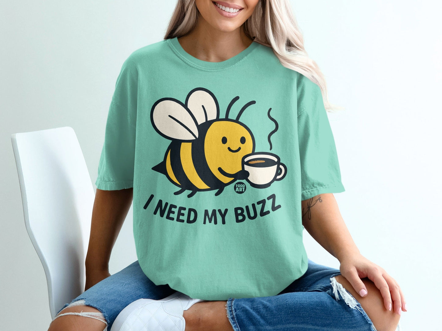 I Need My Buzz Cute Bee Coffee Graphic T-shirt