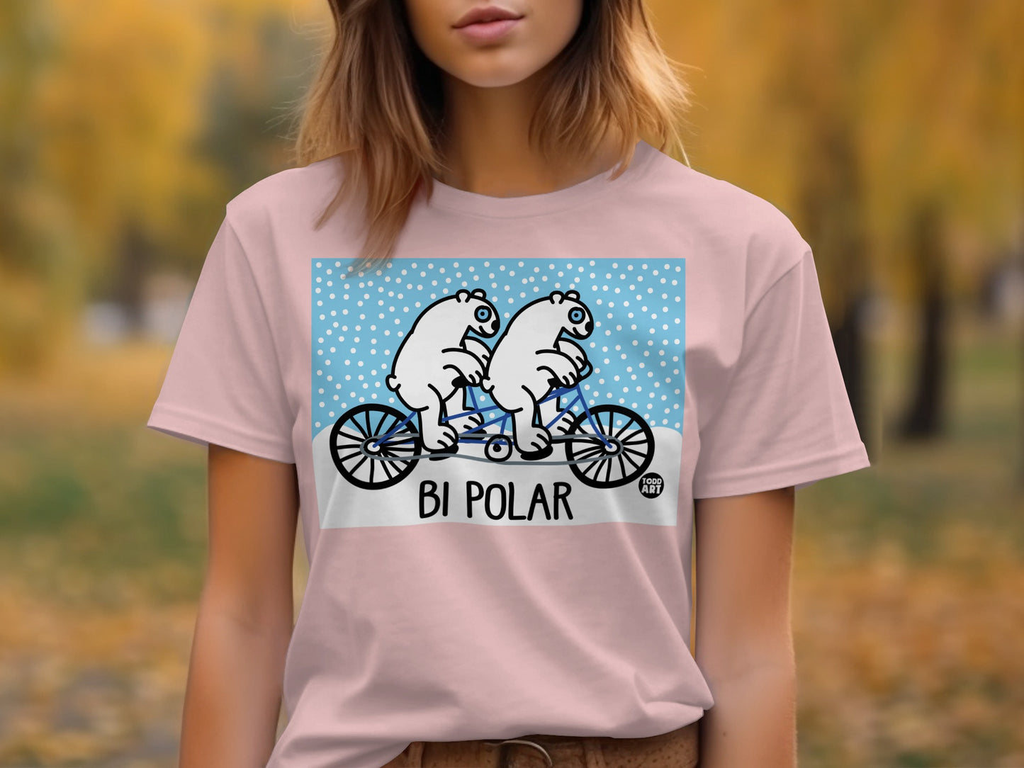 Cute Polar Bears on Bicycle Bi Polar Graphic T-shirt