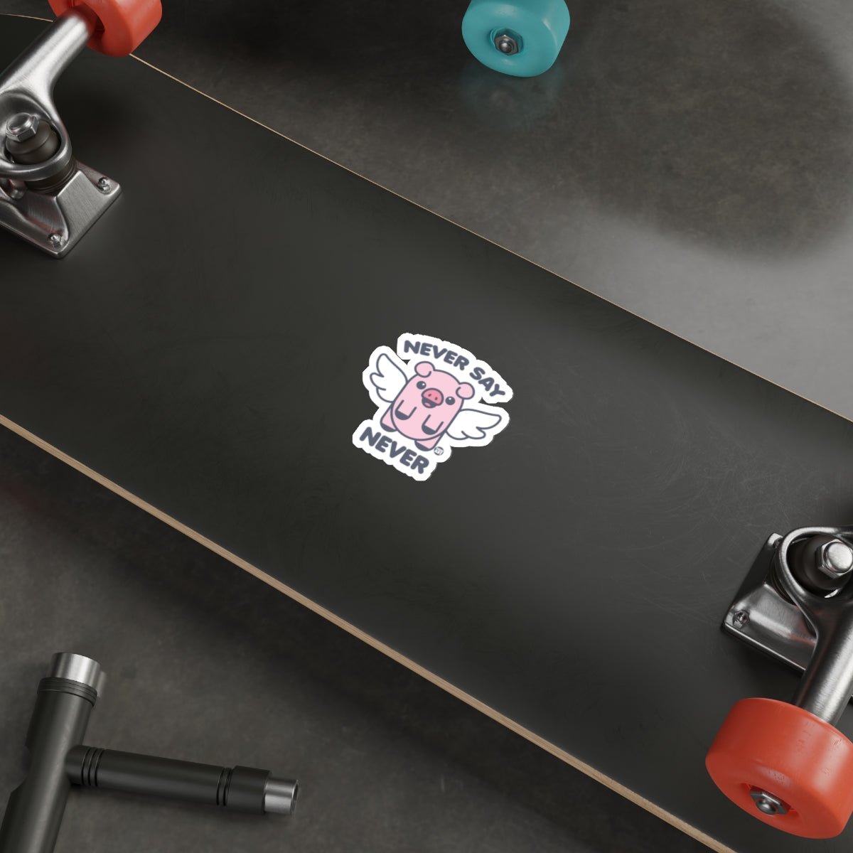 Never Say Never Flying Pig Cartoon Vector Art sticker